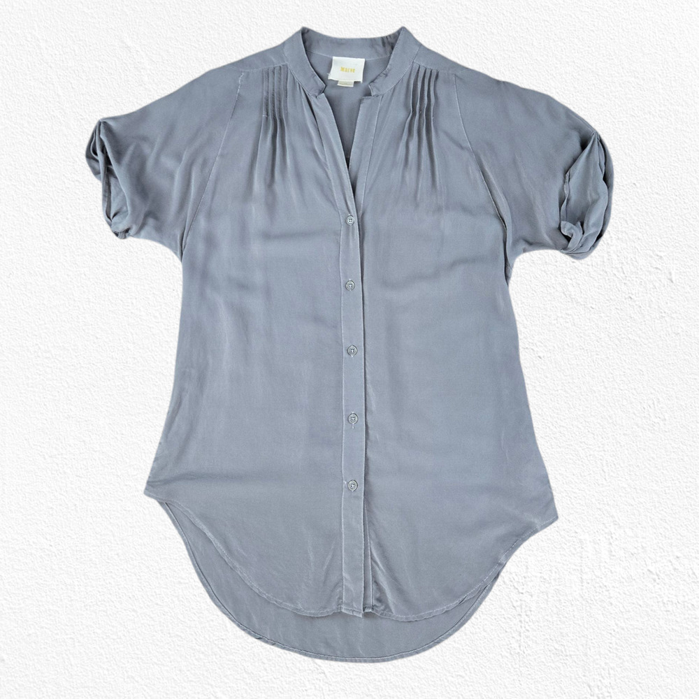 Maeve Anthropologie Gray Juni 100% Silk Button Front Tunic Top Blouse Size XS